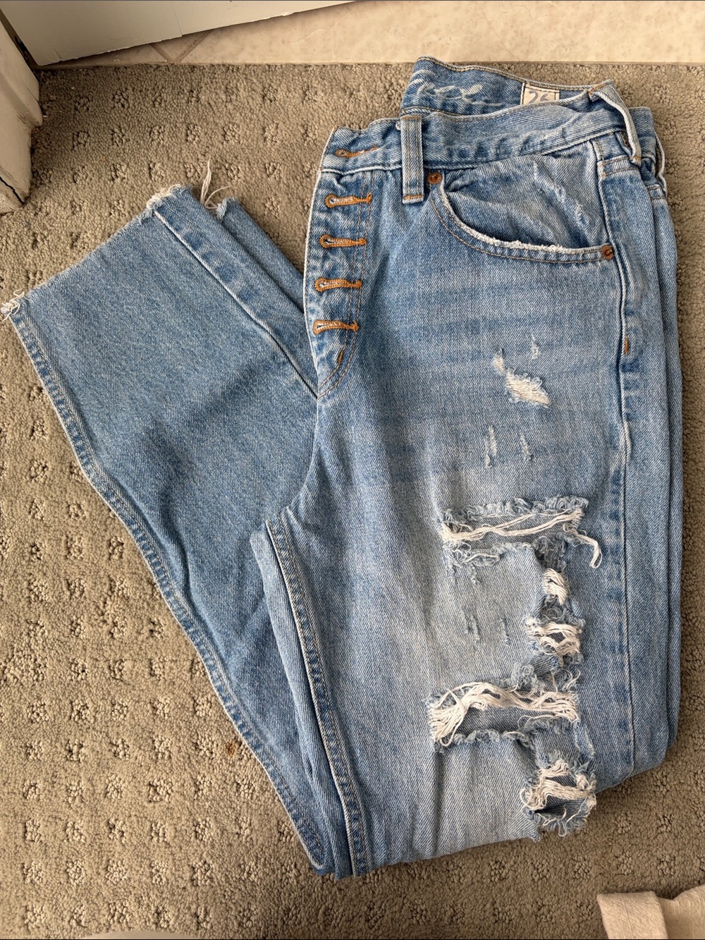 We The Free Light Blue Distressed Boyfriend Jeans